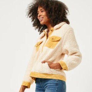 Contrast Corduroy Trimmed Button Up Sherpa Jacket